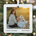 Modern Minimalist Typewriter Christmas 2 Photo Metal Ornament<br><div class="desc">Celebrate the simple joys of the holidays with a custom 2 photo modern minimalist metal ornament. The pictures and all text on this template are easy to personalize and can be different or the same on front and back. It can include any wording, such as Merry Christmas, Happy Holidays, First...</div>
