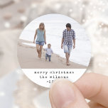 Modern Minimalist Typewriter Merry Christmas Photo Classic Round Sticker<br><div class="desc">Add a simply elegant personalized touch to Christmas gifts, holiday cards and party favours with modern minimalist round photo stickers. The picture and all wording on this template are simple to customize for envelope seals or gift tags. The text can be Merry Christmas, Happy Holidays, Seasons Greetings, Happy New Year...</div>
