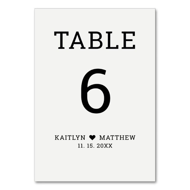 Modern Minimalist Typography Black on Grey Wedding Table Number (Front)