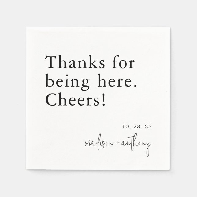 Modern Minimalist Typography Black White Wedding  Napkin (Front)