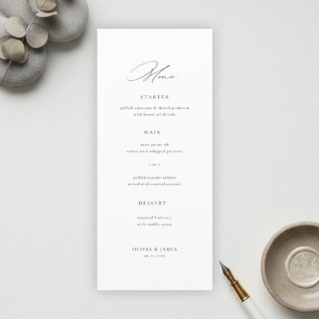 Modern Minimalist Typography Calligraphy Wedding Menu (modern minimalist wedding bridal menu typography calligrahy black white city contemporary simple)