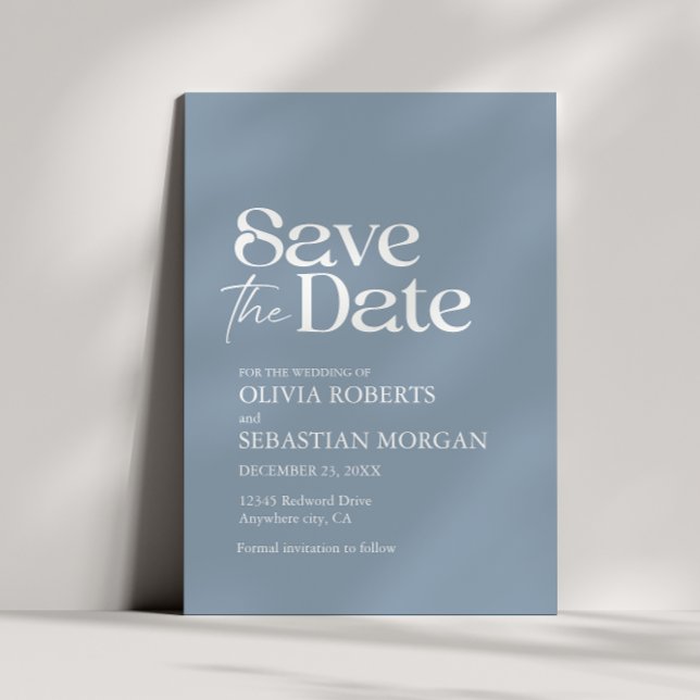 Modern Minimalist Typography Dusty Blue Wedding Save The Date (Creator Uploaded)