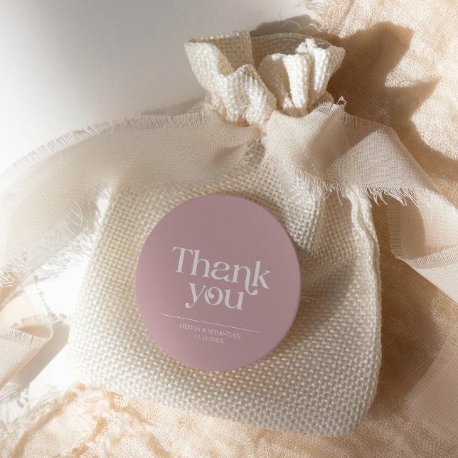 Modern Minimalist Typography Dusty Rose Wedding Classic Round Sticker (Creator Uploaded)