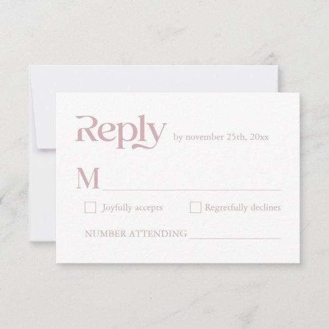 Modern Minimalist Typography Dusty Rose Wedding RSVP Card (Front)