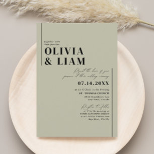 Modern Minimalist Typography Green Sage Wedding Invitation