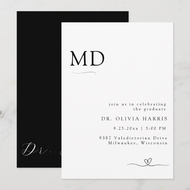 Modern Minimalist Typography MD Graduation Invitation (Front/Back)