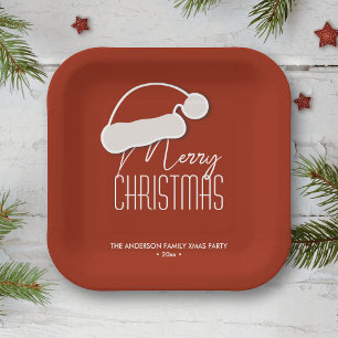 Modern Minimalist Typography Merry Christmas Party Paper Plate