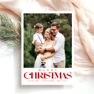 Modern Minimalist Typography Merry Christmas Photo Holiday Card