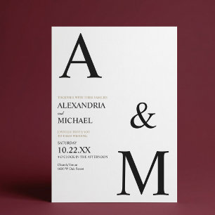 Modern Minimalist Typography Monogram Wedding Invitation