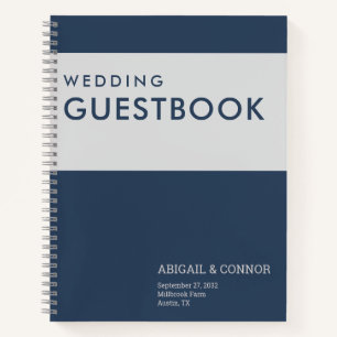 Modern Minimalist Typography Navy Blue Grey Guest Notebook