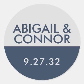 Modern Minimalist Typography Navy Blue Grey Names Classic Round Sticker