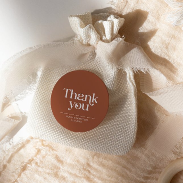 Modern Minimalist Typography Terracotta Wedding Classic Round Sticker (Creator Uploaded)