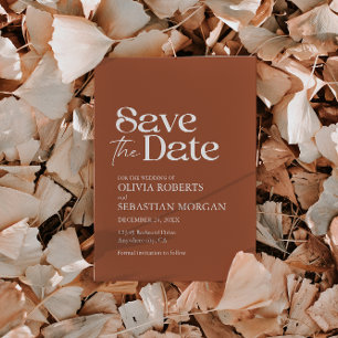 Modern Minimalist Typography Terracotta Wedding Save The Date