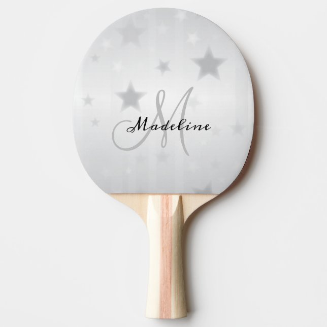 Modern Minimalist Unique Silver Personalized Cute Ping Pong Paddle (Front)