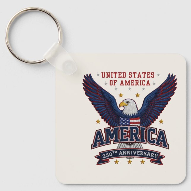 Modern Minimalist USA 250th Business QR Code  Keychain (Front)