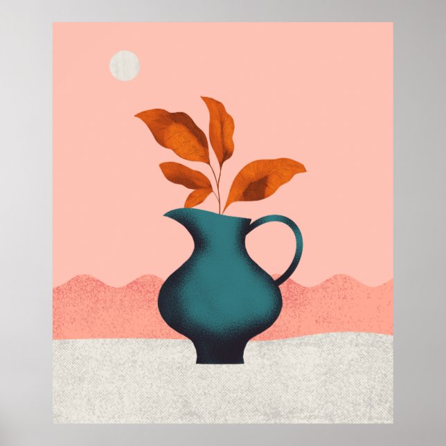 Modern Minimalist Vase with Leaves Art Print (Front)