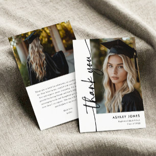 Modern Minimalist Vertical Photo Graduation Thank You Card