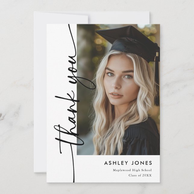Modern Minimalist Vertical Photo Graduation Thank You Card (Front)