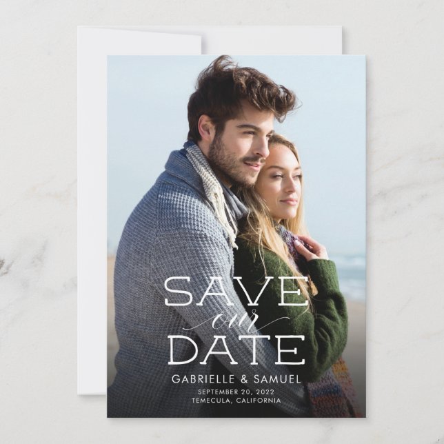 Modern Minimalist Vertical Photo Save The Date (Front)