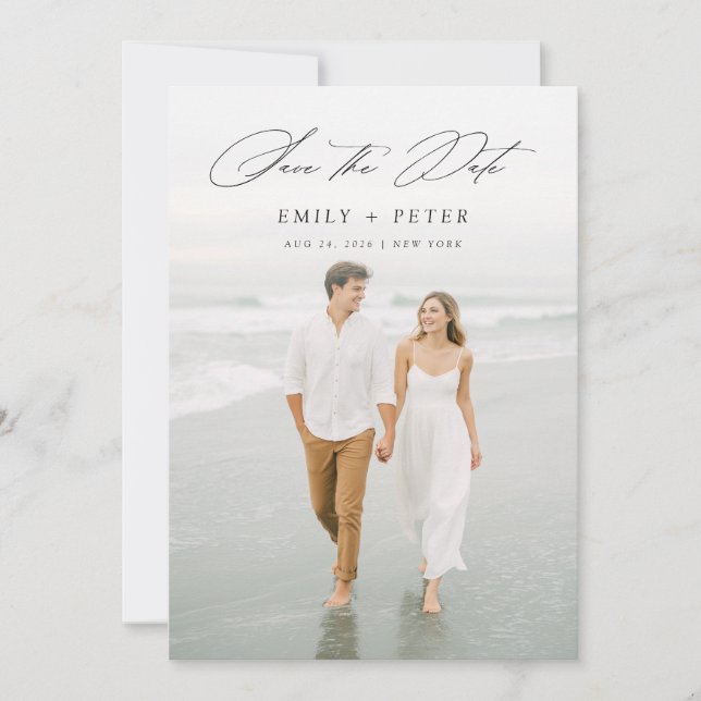 Modern Minimalist Vertical Photo Save the Date Invitation (Front)