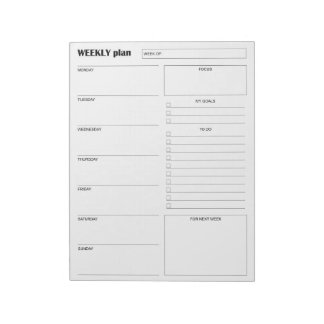 Modern Minimalist Vertical Weekly Planner & Goals Notepad