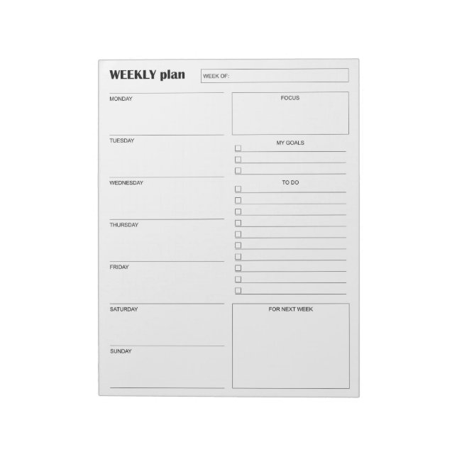 Modern Minimalist Vertical Weekly Planner & Goals Notepad (Rotated)