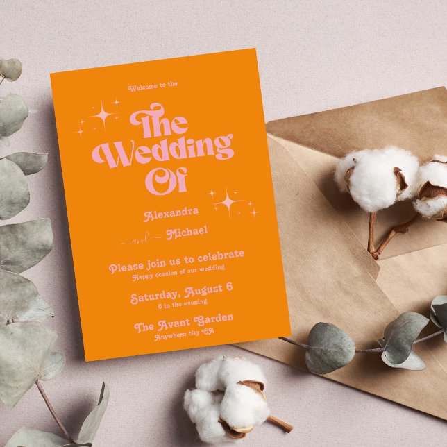 Modern Minimalist Vibrand Orange and Pink Wedding  Invitation (Creator Uploaded)