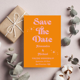 Modern Minimalist Vibrand Orange and Pink Wedding Save The Date