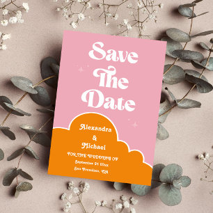 Modern Minimalist Vibrand Orange and Pink Wedding Save The Date