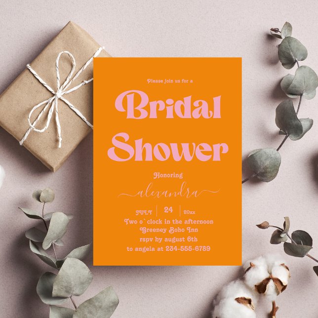 Modern Minimalist Vibrant Orange and Pink Bridal Invitation (Creator Uploaded)