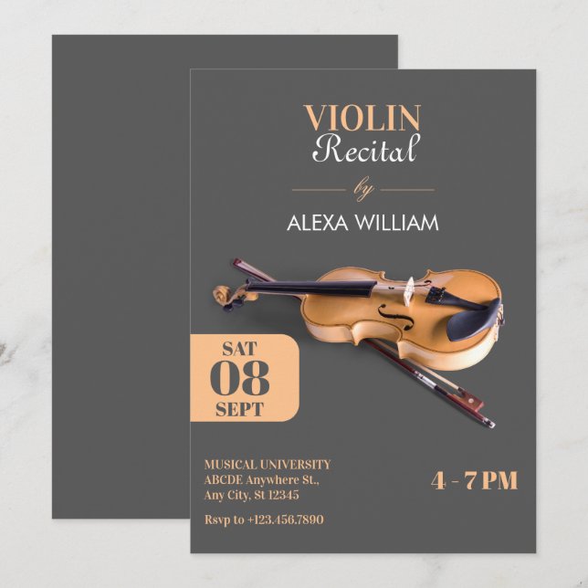Modern minimalist violin  invitation (Front/Back)