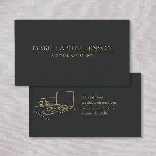 Modern Minimalist Virtual Assistant Dark Grey Gold Business Card