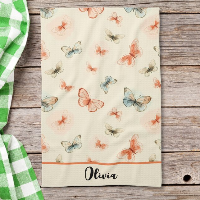 Modern Minimalist Watercolor Butterflies Kitchen Towel (Creator Uploaded)