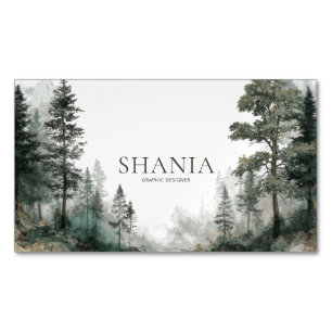 Modern Minimalist Watercolor Forest Magnetic Business Card