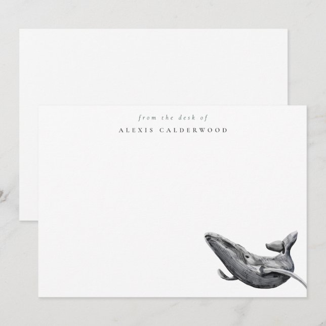 Modern Minimalist Watercolor Whale Personalized Card (Front/Back)