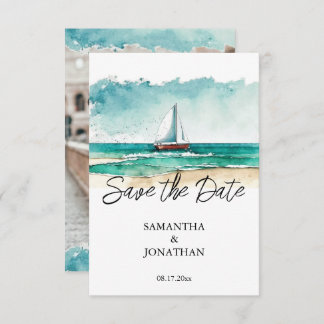 Modern minimalist watercolour cruise wedding save the date
