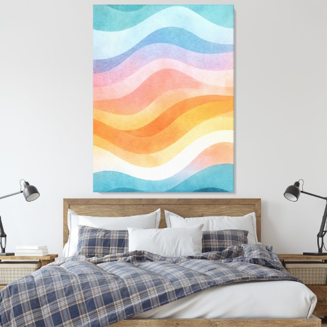 Modern Minimalist Wave • Neutral Abstract Art Canvas Print (Insitu(Bedroom))
