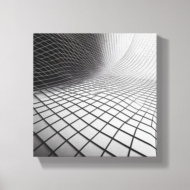 Modern Minimalist Wavy Grid Art - 3D Abstract Wire Canvas Print (Front)