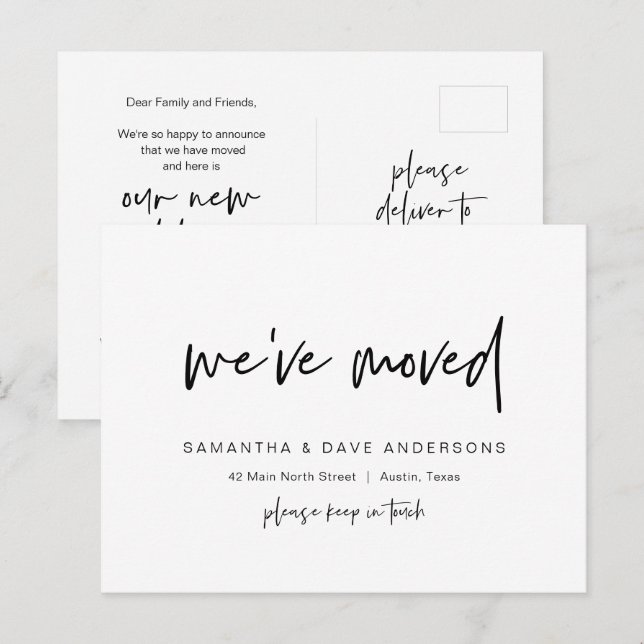 Modern minimalist, we have moved, Announcement Postcard (Front/Back)