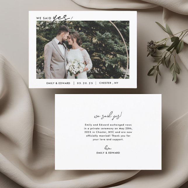 Modern Minimalist We Said Yes Photo Wedding Announcement (Creator Uploaded)