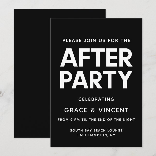 Modern minimalist wedding after party invitation (Front/Back)