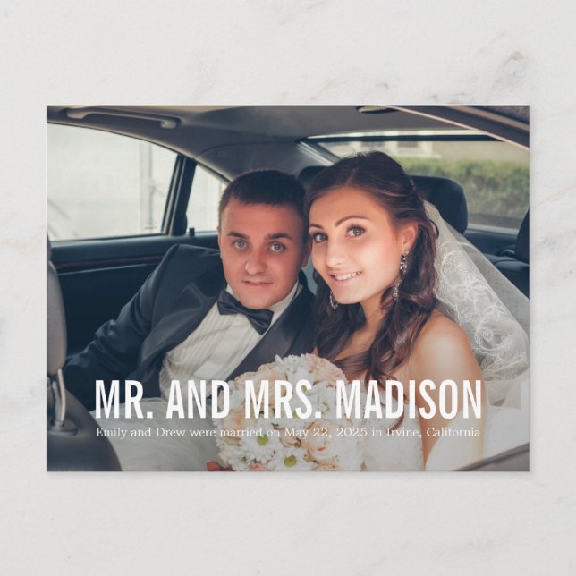 Modern Minimalist Wedding Announcement Elopement Postcard (Front)
