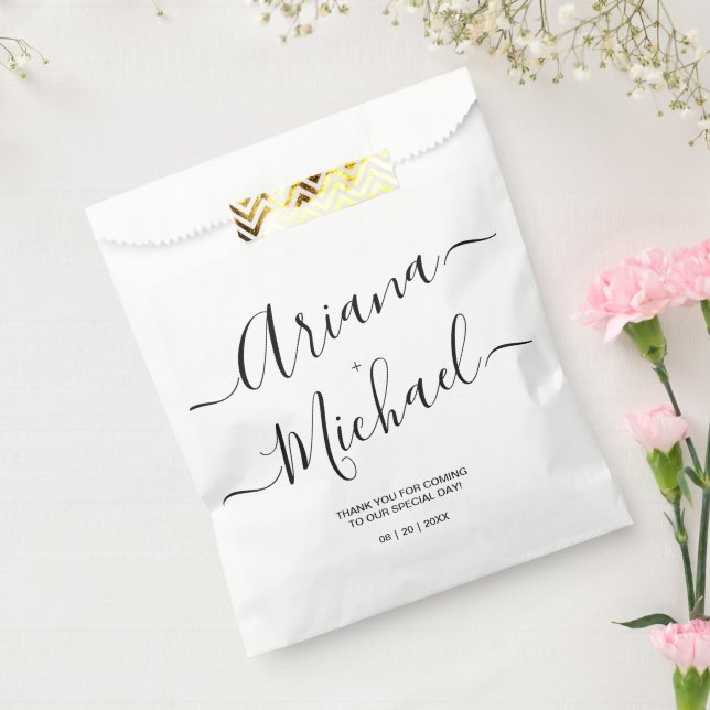 Modern Minimalist Wedding Black White Personalized Favour Bag (Sealed)