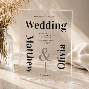 Modern Minimalist Wedding Black White Typography Acrylic Invitations