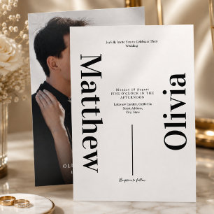 Modern Minimalist Wedding Black White Typography Invitation