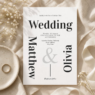 Modern Minimalist Wedding Black White Typography Invitation