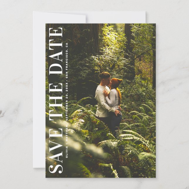 Modern Minimalist Wedding | Bold Typography Photo Save The Date (Front)