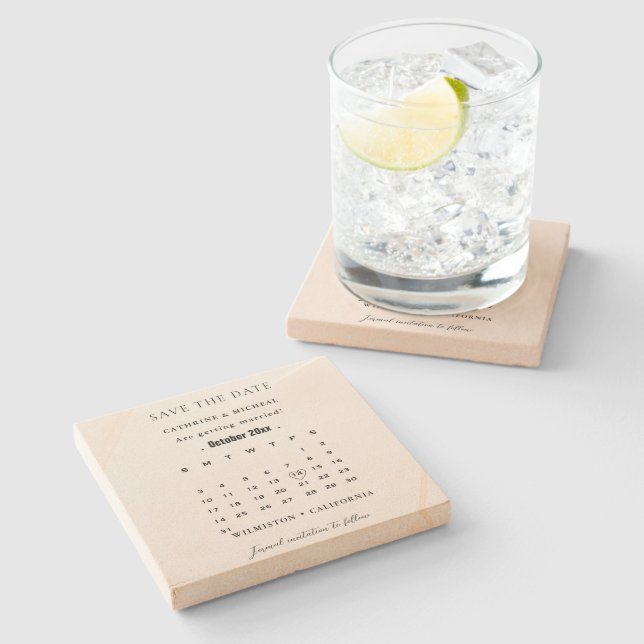 Modern Minimalist Wedding Calendar save the date Stone Coaster (Side)
