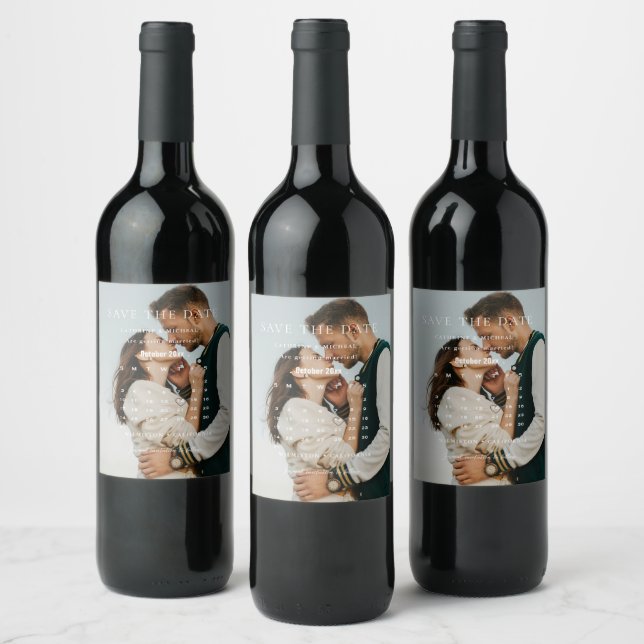Modern Minimalist Wedding Calendar save the date Wine Label (Bottles)