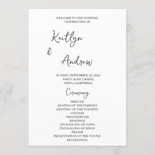 Modern Minimalist Wedding Ceremony, Handwritten  Program